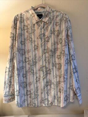 Tommy Bahama White Shirt with Blue and Red Stripes